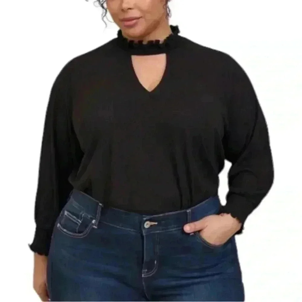 Torrid Textured Jersey Choker‎ Neck Smocked Bottom Top, Sz 2X